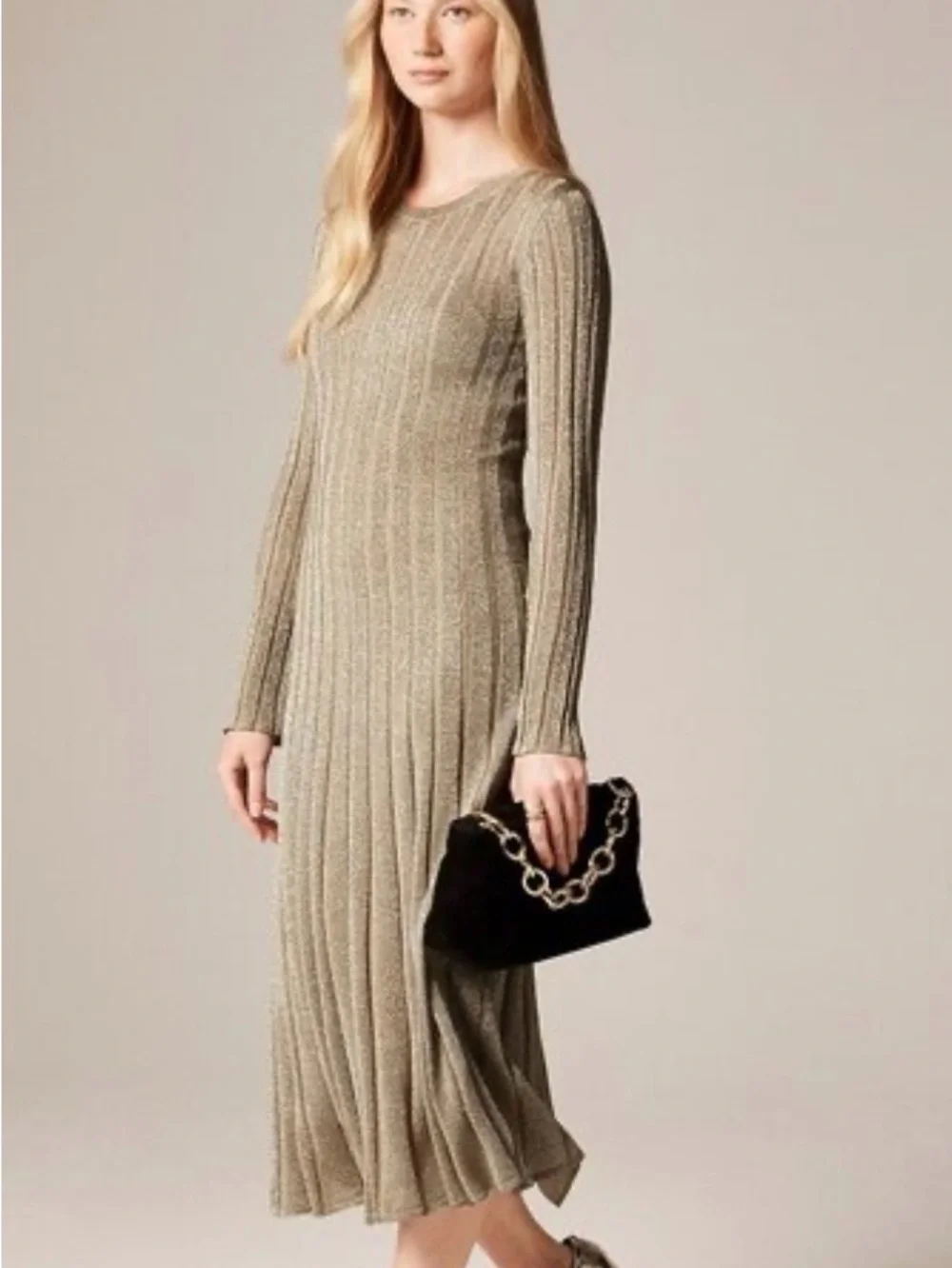 J. Crew Ribbed Metallic Long-Sleeve Midi Dress NWT